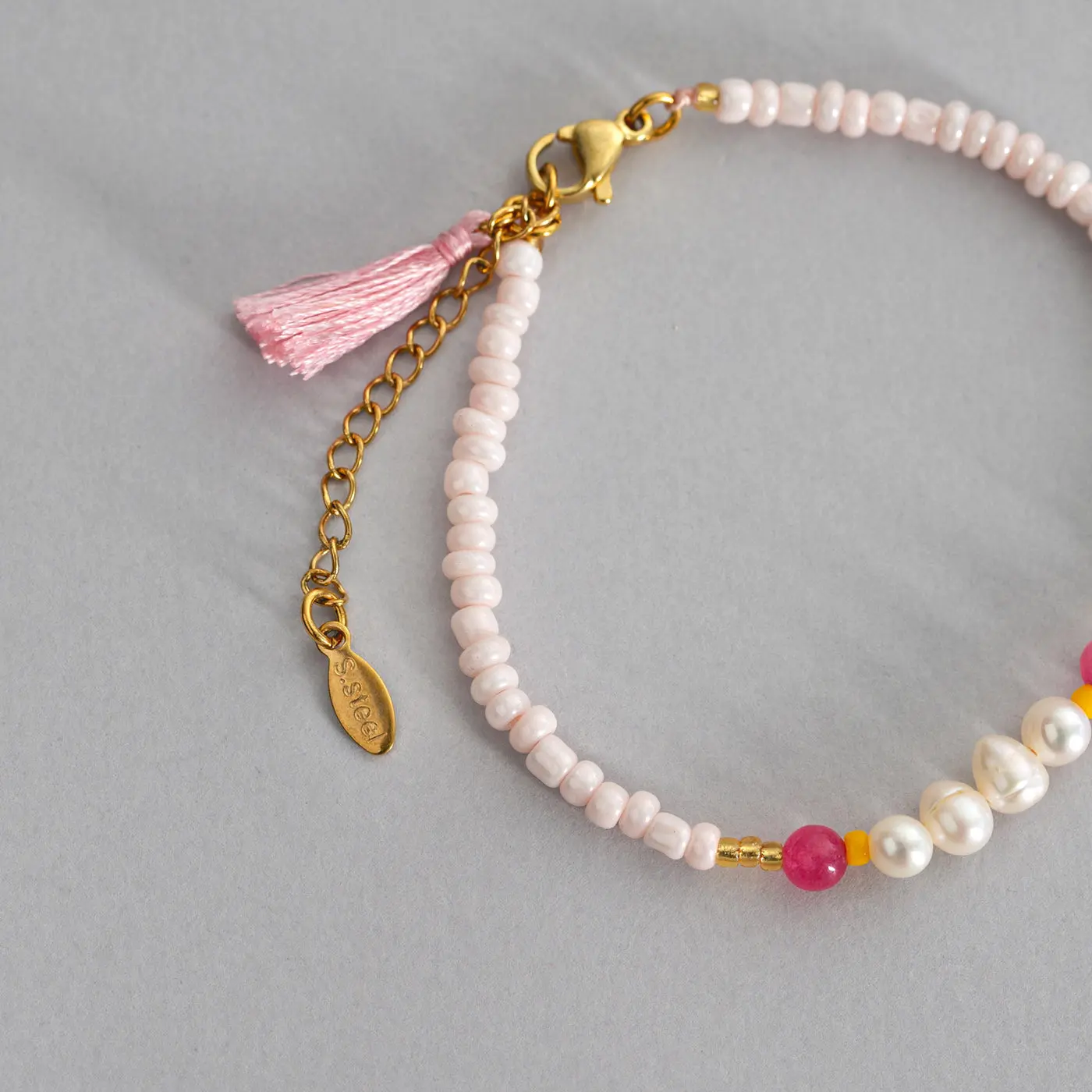 Bluma - Pearl Bead Pink Tassle Armbånd - Image 3