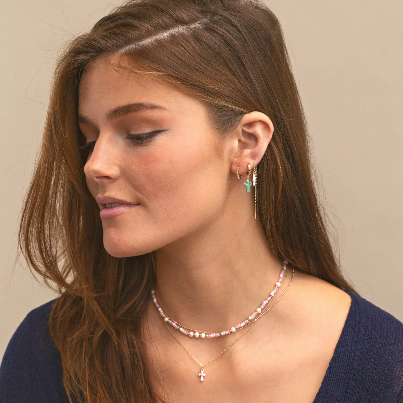 Doris - Rosa Flash Emalje Chain Earring - Image 3