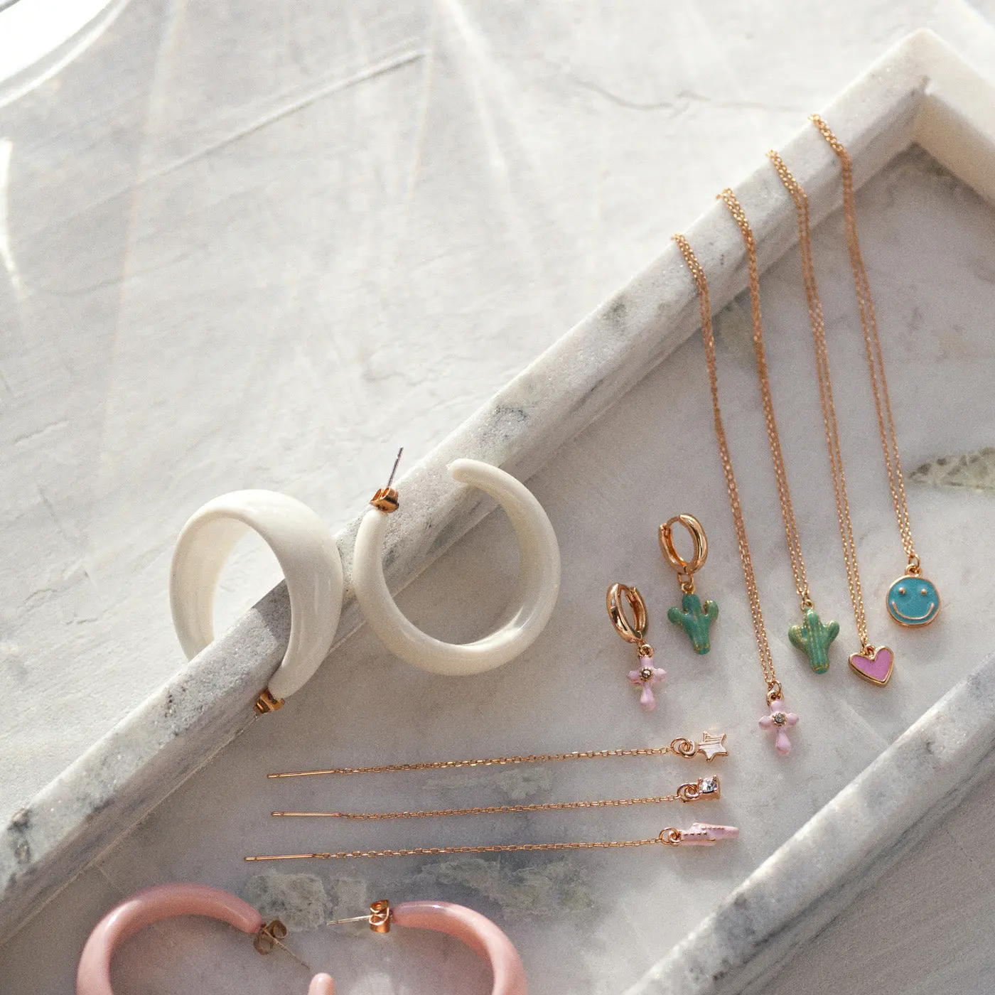 Doris - Rosa Flash Emalje Chain Earring - Image 4