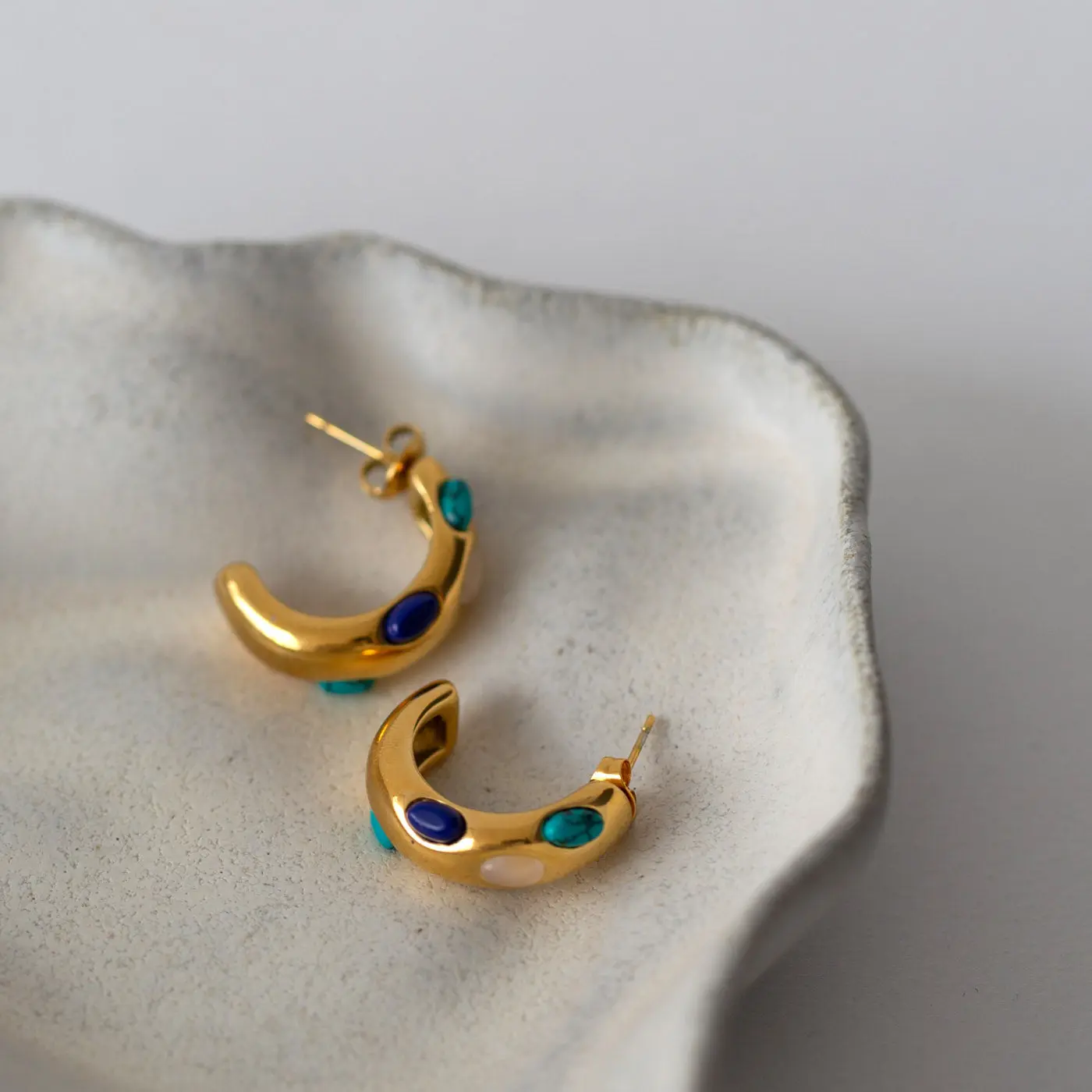 Elena - Semi Precious Hoop øredobber i rustfritt stål - Image 3