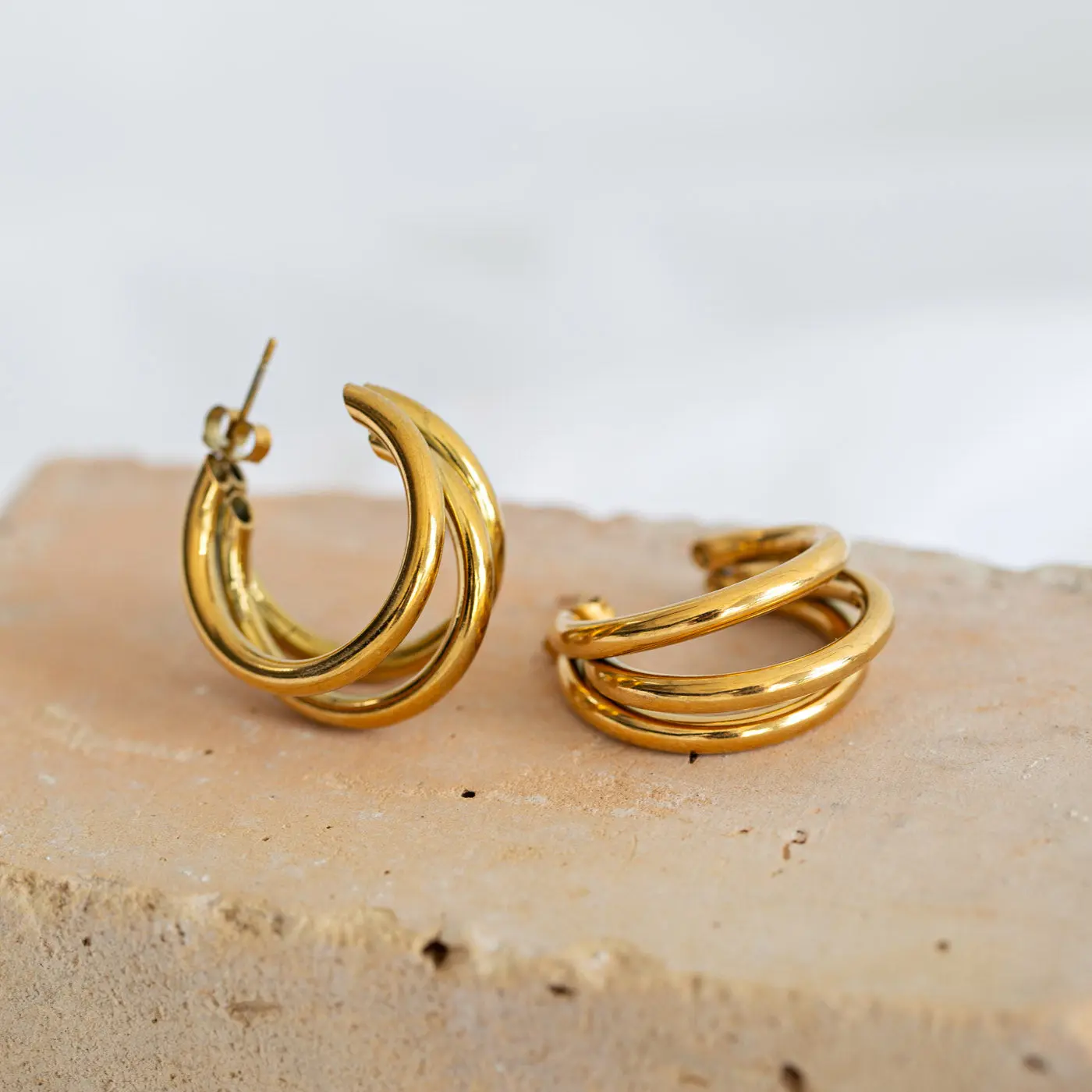 Freja - Triple Lined Chunky Hoop øredobber i rustfritt stål - Image 2