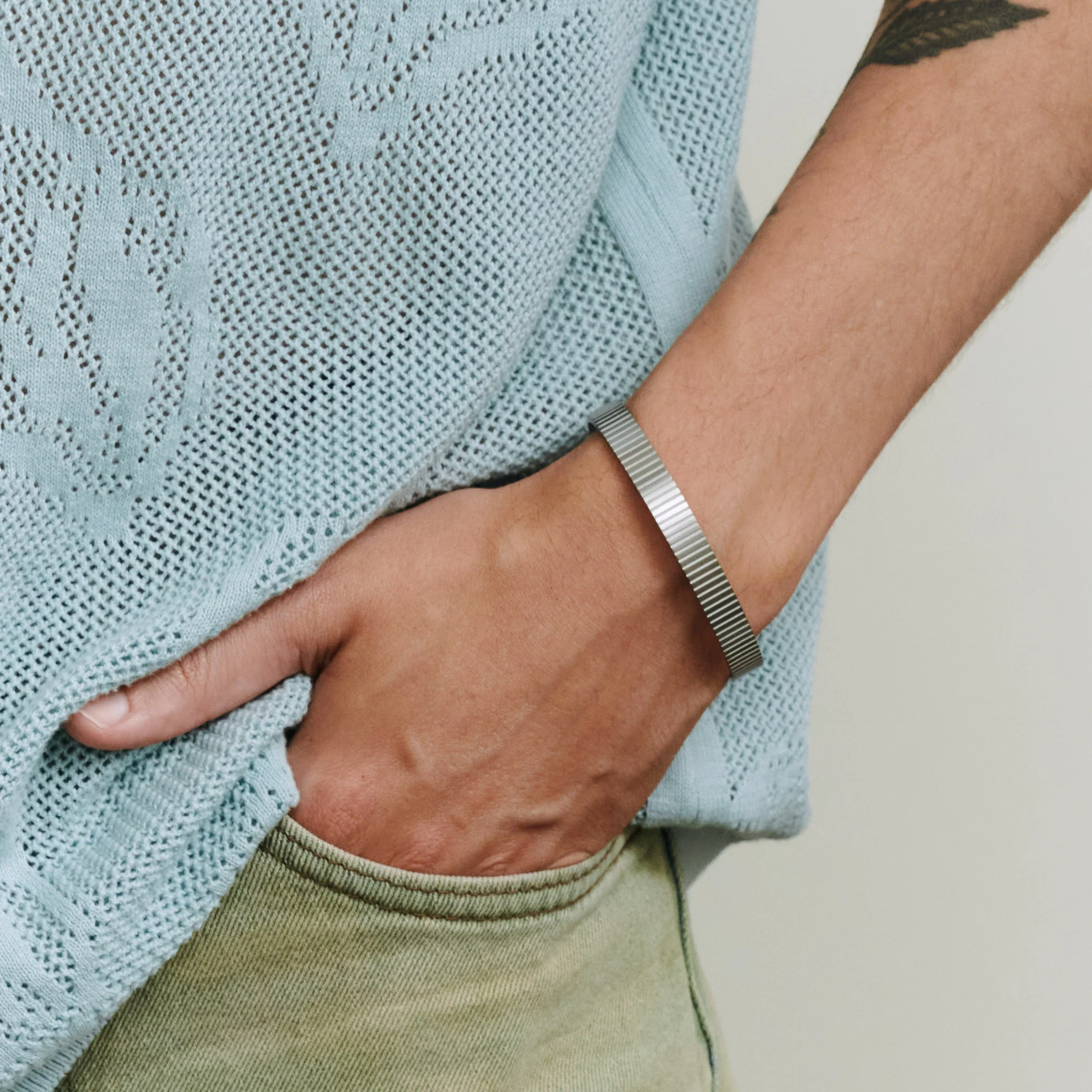 Tage - Ribbet Armring Rustfritt stål - Image 3